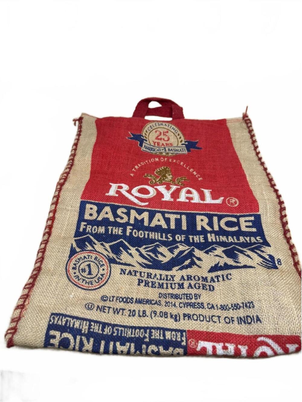 Royal Basmati Rice Burlap Bag with Handle & Zipper
